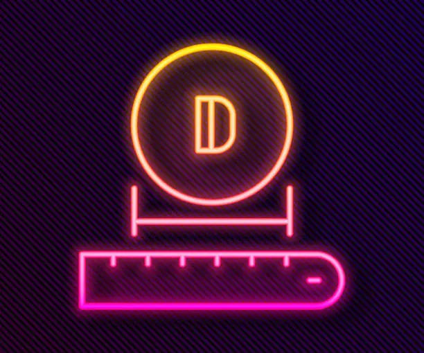Vector illustration of Glowing neon line Diameter icon isolated on black background. Vector