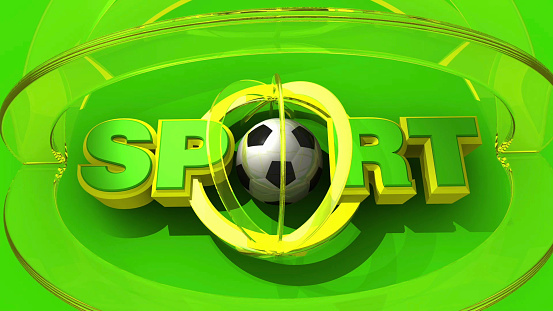 Dynamic TV intro with a football ball inside SPORT logo on green background. / You can see the animation movie of this image from my iStock video portfolio. Video number: 1600855155