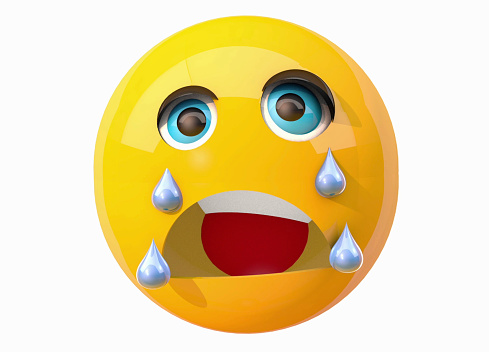 Realistic 3D emoji crying and talking with mouth unhappy on white background. / You can see the animation movie of this image from my iStock video portfolio. Video number: 1619292711