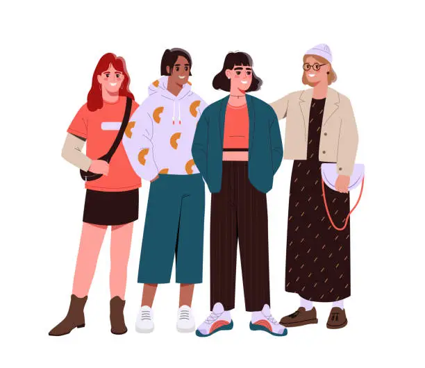Vector illustration of Young group of women vector