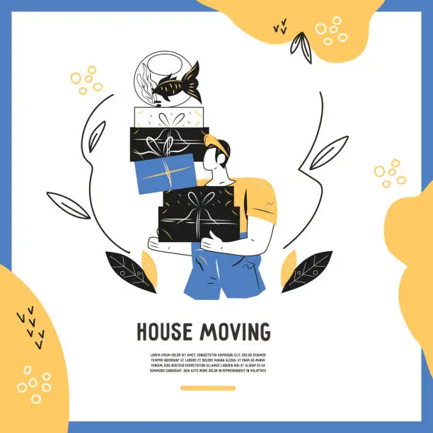 Vector illustration of House moving transportation service banner or flyer design, minimalist vector.