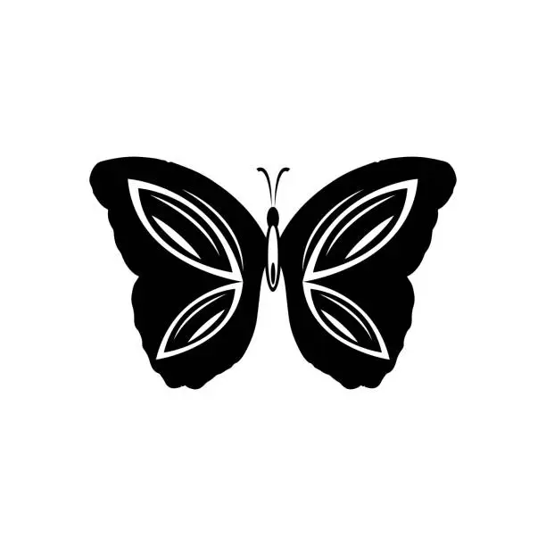 Vector illustration of silhouette of a butterfly, on a white background