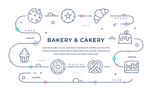 Bakery And Cakery Web Banner Design with Line Icons