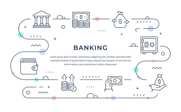 Vector illustration of Banking Web Banner Design with Line Icons