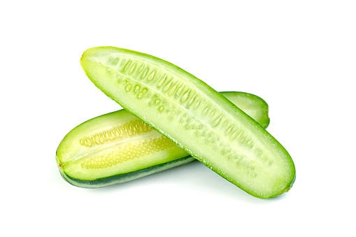 sliced Cucumber and Cucumis melo isolated on white background