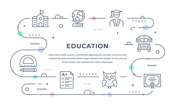 Vector illustration of Education Web Banner Design with Line Icons