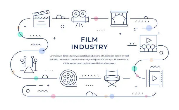 Vector illustration of Film Industry Web Banner Design with Line Icons