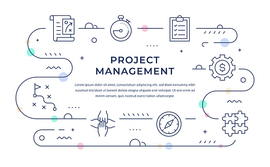 Project Management Web Banner Design with Line Icons