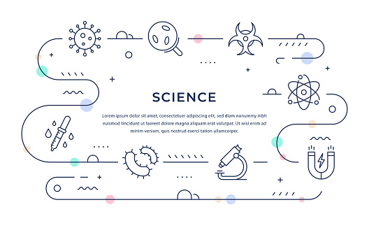 Science Web Banner Design with Line Icons