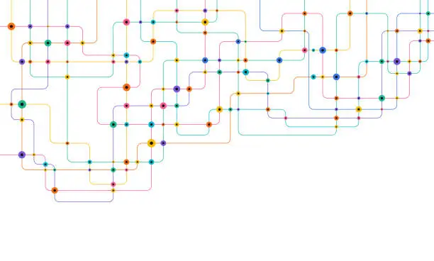 Vector illustration of Circuit connect lines and dots. Network technology and Connection concept. Decentralized network nodes connections