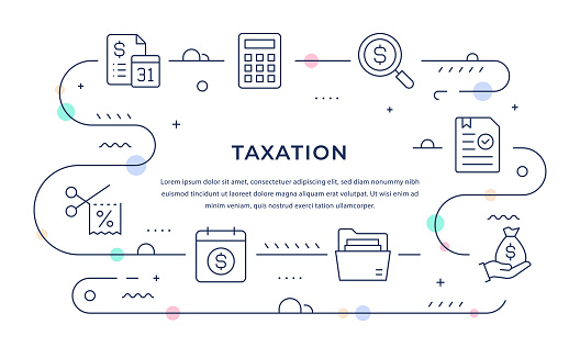 Taxation Web Banner Design with Line Icons