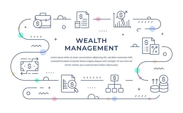 Vector illustration of Wealth Management Web Banner Design with Line Icons