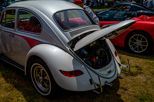 Gorizia, Italy - June 5, 2016: Volkswagen Beetle classic car side side view, parked and exhibited at the old timer car meeting Antiche Scuderie Isontine in the town of Gorizia in Italy