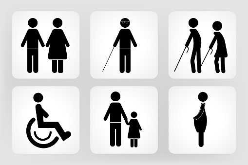 sign toilet child old person handicapped pregnant man woman restroom sign