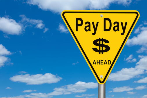 Pay Day Ahead Road Sign.  This sign is useful and relevant to any topic having to do with getting paid money for anything.