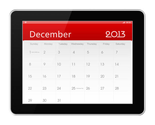 dicembre 2013 calendario su digital tablet - 2013 2014 personal organizer calendar foto e immagini stock