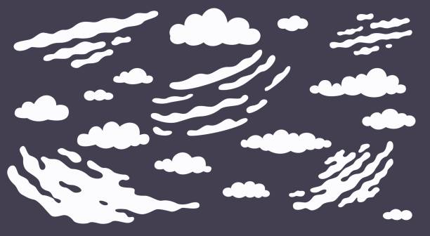 Cartoon clouds. Different types or shapes meteorological phenomena. Flying atmospheric evaporation. Cirrus, cumulus and layered objects. Overcast heaven. Vector cloudscape elements set Cartoon clouds. Different types or shapes meteorological phenomena. Flying atmospheric evaporation. Cirrus, cumulus and layered objects. Cloudy sky. Overcast heaven. Vector cloudscape elements set cirrus clouds isolated stock illustrations