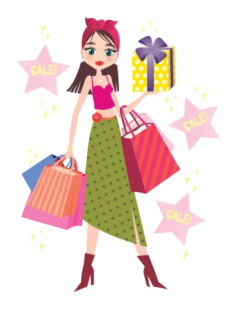 Vector illustration of woman shopping