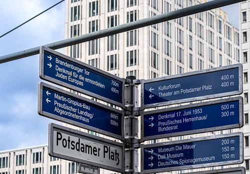 Information sign at Berlin Potsdamer Platz, Germany Berlin Postdamer Platz