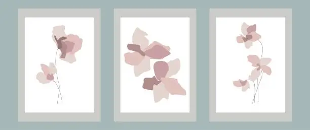 Vector illustration of Vector flat illustration set. Pink delicate flowers. Ideal for wall decoration, posters and wallpaper.