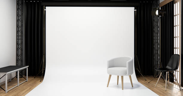 istock Armchair sofa in Studio room with blank white Screen. 1629631112