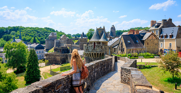 Woman tourist in Fougeres city- Brittany in France