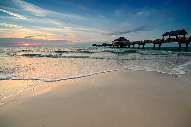 Sunset near Pier 60 on a Clearwater Beach, Florida, USA.