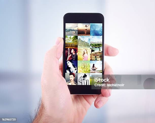 Browsing A Photo Gallery On Smartphone Stock Photo - Download Image Now - Art Museum, Photographic Print, Photography