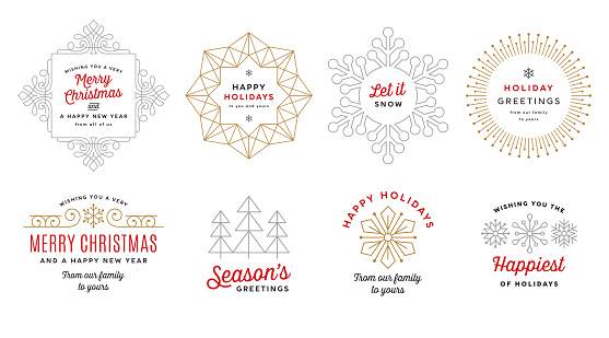 Group of Christmas, Holiday badges and labels. Modern Christmas typographic designs.