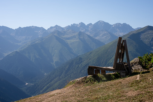 wooden chair at the top of the mountain, huser yayla at rize city