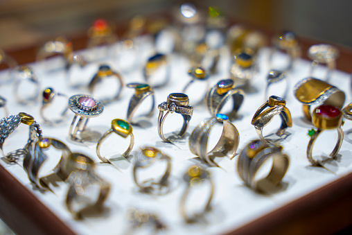 Different type of rings at the jewellery