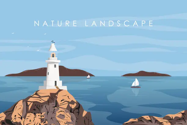 Vector illustration of lighthouse landscape background website