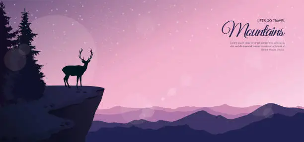 Vector illustration of Silhouette of a deer standing on a rock.