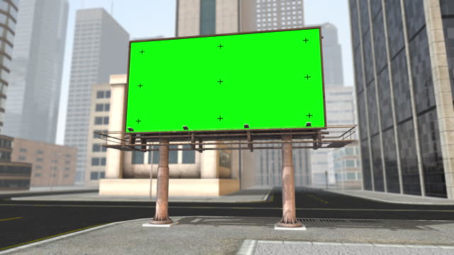 Billboard with a green screen and chroma key tracking markers