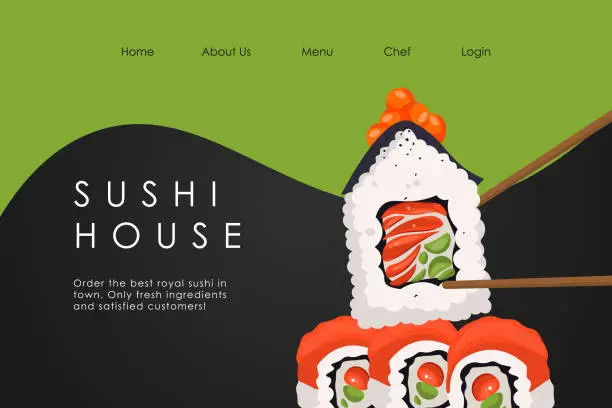 Vector illustration of Sushi House sushi roll bar ad banner poster website