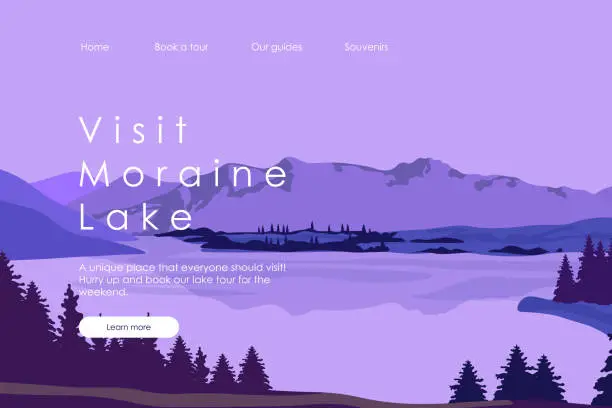 Vector illustration of Travel website design ux, travel website visit Moraine lake Canada Banff