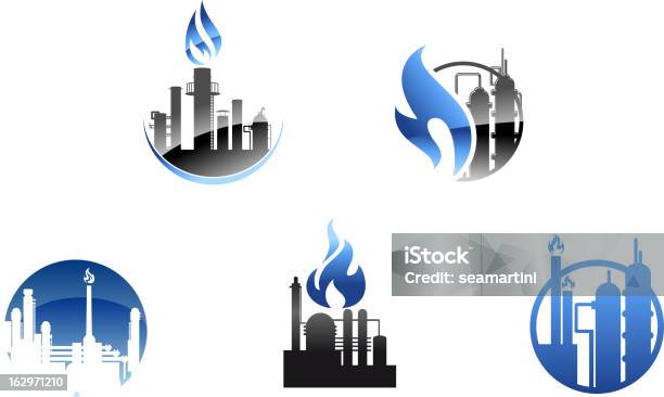 Refinaria Fábrica Ícones E Símbolos - Arte vetorial de stock e mais imagens de Abastecer - Abastecer, Combustíveis e Geração de Energia, Fábrica