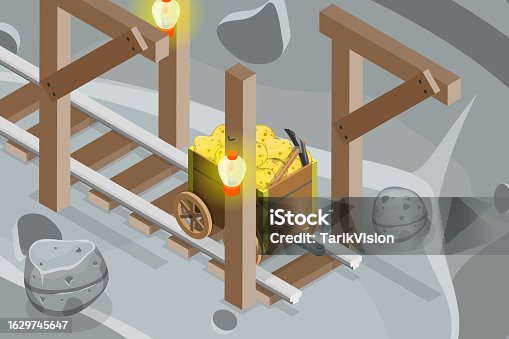 istock 3D Isometric Flat Vector Conceptual Illustration of Old Gold Mine 1629745647
