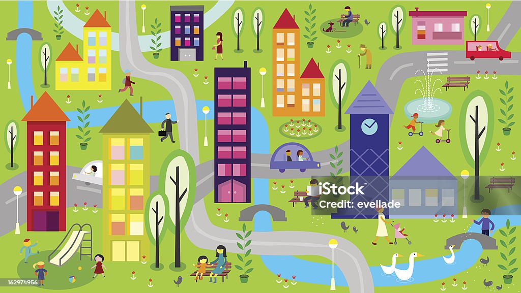 Colorful city with river Vector illustration format is EPS 10. No transparency effects. No gradients. RGB. River stock vector