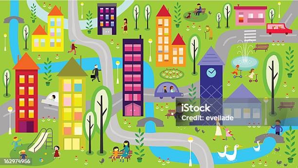 Colorful City With River Stock Illustration - Download Image Now - River, Community, Residential District