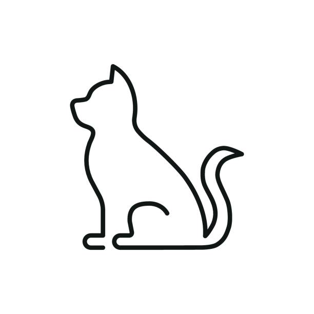 illustrations, cliparts, dessins animés et icônes de illustration vectorielle de chat linéaire. kitty sur fond isolé. concept d’enseigne pour animaux de compagnie. - image smiley gratuit