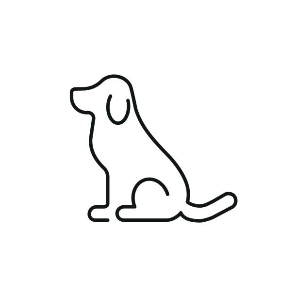 illustrations, cliparts, dessins animés et icônes de illustration vectorielle linéaire de chien. chiot sur fond isolé. concept d’enseigne pour animaux de compagnie. - image smiley gratuit