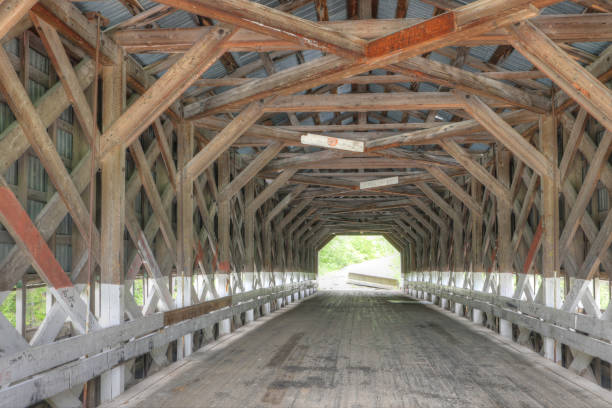 istock Lac Ha! Ha! Covered Bridge view in Quebec, Canada 1629777617
