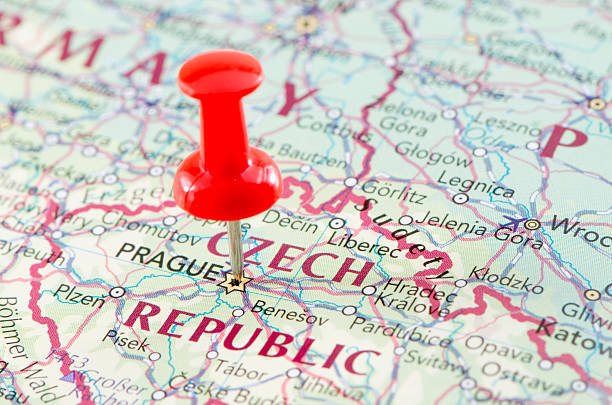 Prague map Focus on Prague on the Map. Source: "World reference atlas" czech republic stock pictures, royalty-free photos & images