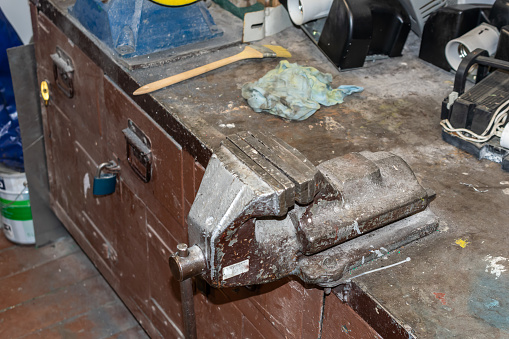 vise on a bronze workbench