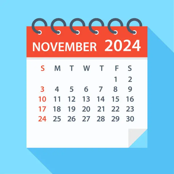 Vector illustration of November 2024 - Calendar. Week starts on Sunday