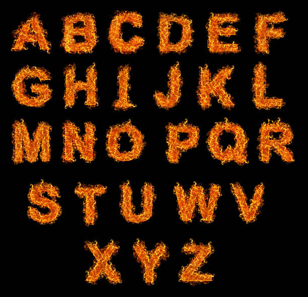 Set of Fire alphabet Set of Fire alphabet on a black background fire letter e stock pictures, royalty-free photos & images