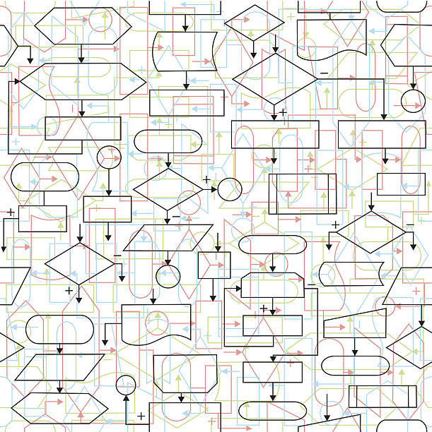 Flowchart diagrams background Illustration of flowchart diagrams, seamless pattern background flowchart symbols programming stock illustrations