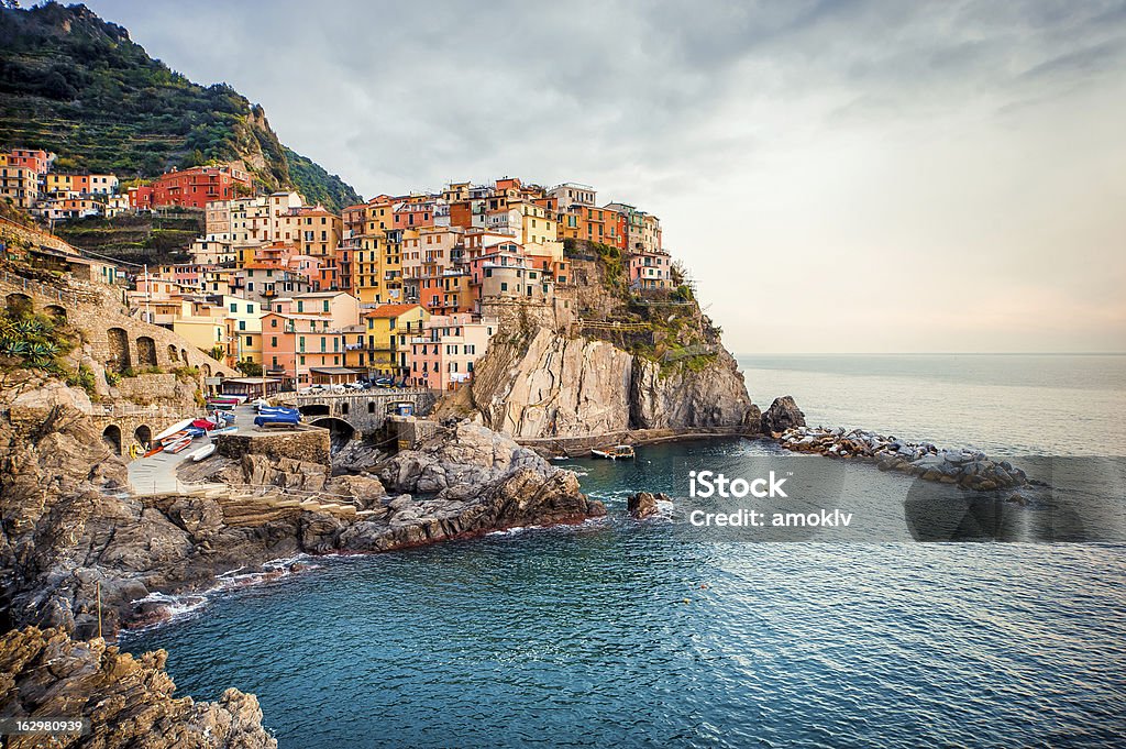 View of Manarola.Italy View of Manarola. Manarola is a small town in the province of La Spezia, Liguria, northern Italy. Aerial View Stock Photo
