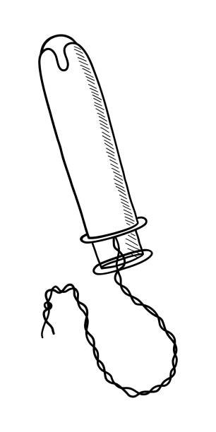 ilustraciones, imágenes clip art, dibujos animados e iconos de stock de vector aislado sobre un garabato de fondo blanco ilustración de un tampón vaginal con un aplicador - tampon menstruation applicator hygiene